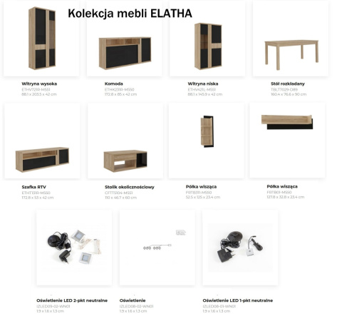 Forte ELATHA ETHV721R-M551 Witryna przeszklona wysoka, półki,Dąb Catania / Czarny Forte ELATHA ETHV721R-M551 Witryna przeszklona wysoka, półki,Dąb Catania / Czarny