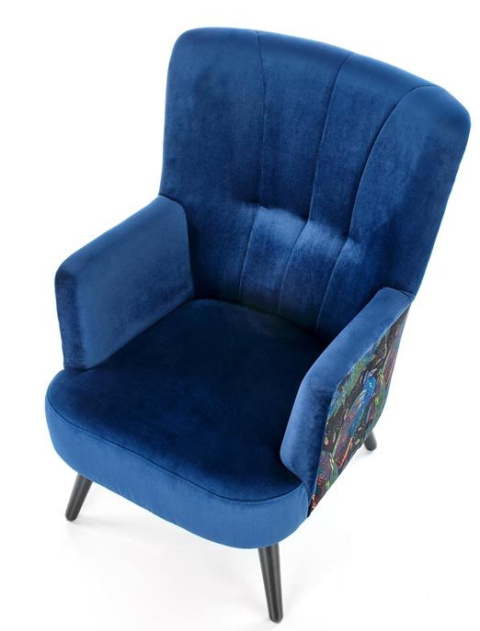 Halmar PAGONI fotel wypoczynkowy granatowy / czarny - tapicerowany velvet - nogi lite drewno - podłokietniki, wysokie oparcie Halmar PAGONI fotel wypoczynkowy granatowy / czarny - tapicerowany velvet - nogi lite drewno - podłokietniki, wysokie oparcie