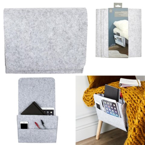 Intesi Organizer do łóżka szary z filcu zamiast szafki nocnej nie wymaga montażu na książkę tablet telefon drobiazgi 3 kieszenie Intesi Organizer do łóżka szary z filcu zamiast szafki nocnej nie wymaga montażu na książkę tablet telefon drobiazgi 3 kieszenie