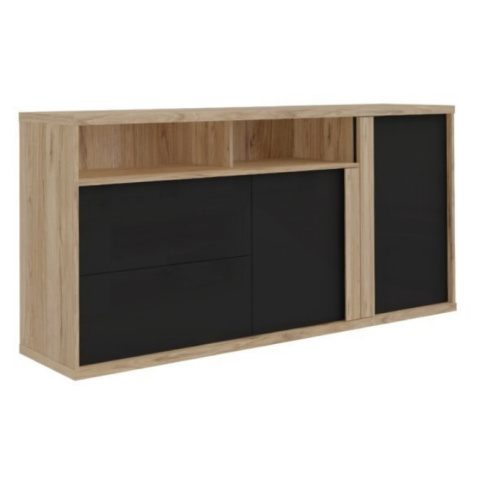 Forte ELATHA ETHK231R-M550 Komoda, szafka, półki, szuflady, Dąb Katania / Czarny Forte ELATHA ETHK231R-M550 Komoda, szafka, półki, szuflady, Dąb Katania / Czarny
