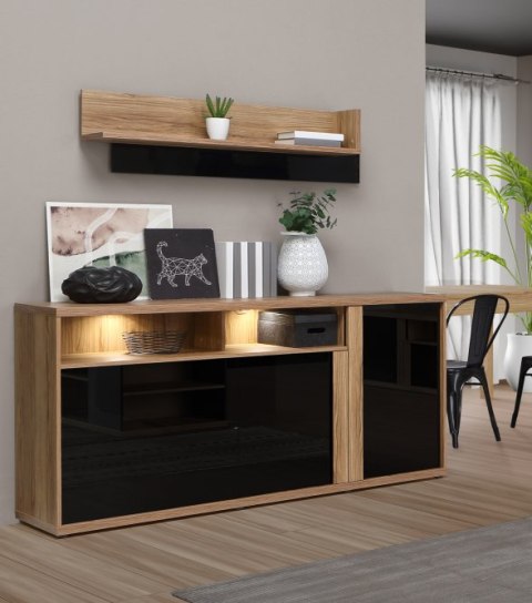 Forte ELATHA ETHK231R-M550 Komoda, szafka, półki, szuflady, Dąb Katania / Czarny Forte ELATHA ETHK231R-M550 Komoda, szafka, półki, szuflady, Dąb Katania / Czarny