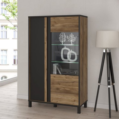 Forte HAYATO HYTV521R-M215 Witryna P - niska, przeszklona, Świerk Alpejski / Czarny Forte HAYATO HYTV521R-M215 Witryna P - niska, przeszklona, Świerk Alpejski / Czarny