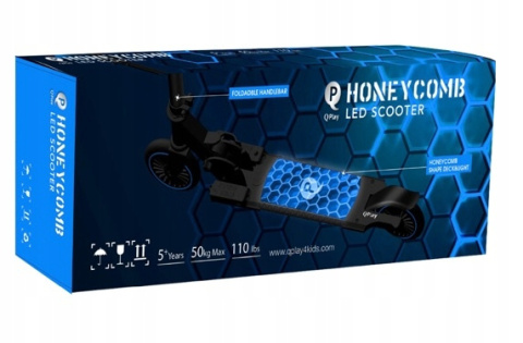 Qplay Hulajnoga Scooter Jeździk Honeycomb Blue Niebieska składana światła LED regulowana wysokość kierownicy hamulec 3 lata+ Qplay Hulajnoga Scooter Jeździk Honeycomb Blue Niebieska składana światła LED regulowana wysokość kierownicy hamulec 3 lata+