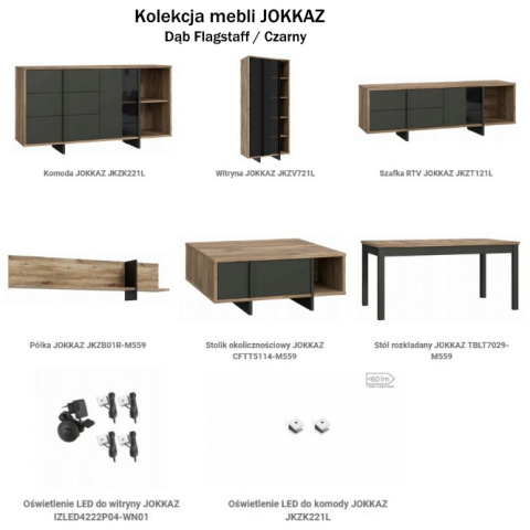 Forte JOKKAZ JKZV721L-M559 Witryna L wysoka przeszklona, półki Dąb/ Czarny Forte JOKKAZ JKZV721L-M559 Witryna L wysoka przeszklona, półki Dąb/ Czarny