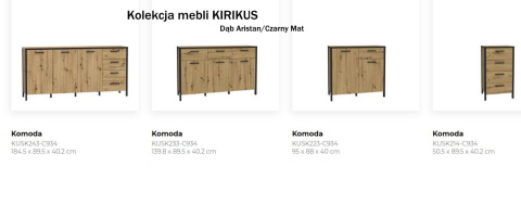 Forte KIRIKUS KUSK233-C934 Komoda szeroka szafki, półki, szuflady Dąb Aristan/Czarny Forte KIRIKUS KUSK233-C934 Komoda szeroka szafki, półki, szuflady Dąb Aristan/Czarny