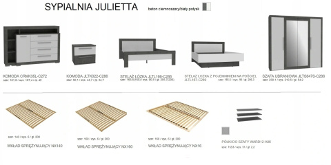 Meble Forte JULIETTA JLTK022-C286 Szafka nocna, Szary/Biały Meble Forte JULIETTA JLTK022-C286 Szafka nocna, Szary/Biały