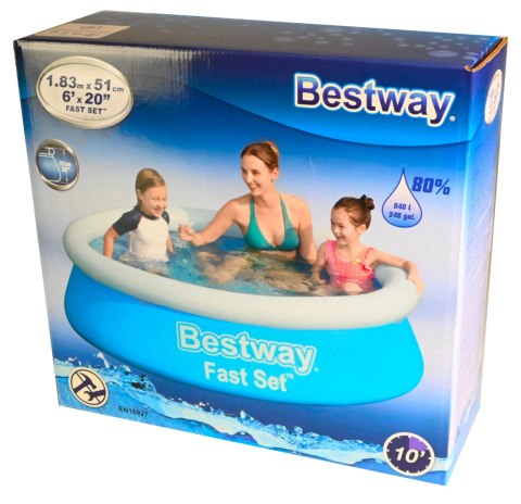 Bestway Bestway 57392 BASEN ROZPOROWY FAST SET OKRĄGŁY NIEBIESKI 183cm x 51cm pojemność 940 L Bestway Bestway 57392 BASEN ROZPOROWY FAST SET OKRĄGŁY NIEBIESKI 183cm x 51cm pojemność 940 L