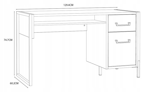 Forte ORIENTAL TREE HUDB212R-M524 Biurko szafka, szuflada, Dąb Bartex / Czarny Forte ORIENTAL TREE HUDB212R-M524 Biurko szafka, szuflada, Dąb Bartex / Czarny