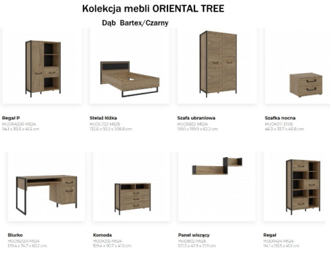 Forte ORIENTAL TREE HUDK011-D105 Szafka nocna szuflady, Dąb Bartex / Czarny Forte ORIENTAL TREE HUDK011-D105 Szafka nocna szuflady, Dąb Bartex / Czarny