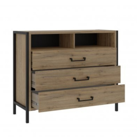 Forte ORIENTAL TREE HUDK212-M524 Komoda półki, szuflady Dąb Bartex / Czarny Forte ORIENTAL TREE HUDK212-M524 Komoda półki, szuflady Dąb Bartex / Czarny