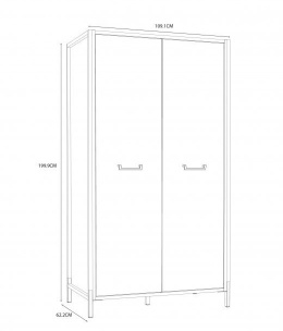 Forte ORIENTAL TREE HUDS822-M524 Szafa ubraniowa, dwudrzwiowa, Dąb Bartex / Czarny