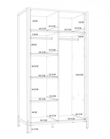 Forte ORIENTAL TREE HUDS822-M524 Szafa ubraniowa, dwudrzwiowa, Dąb Bartex / Czarny Forte ORIENTAL TREE HUDS822-M524 Szafa ubraniowa, dwudrzwiowa, Dąb Bartex / Czarny