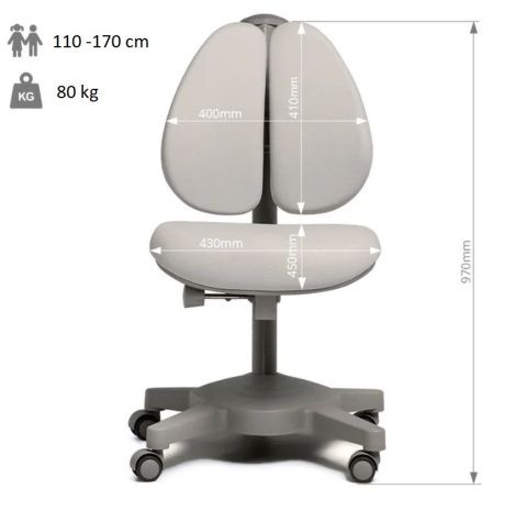 Fun Desk Brassica Grey - Krzesełko z podłokietnikami, regulacją wysokości i głębokości siedziska Cubby Fun Desk Brassica Grey - Krzesełko z podłokietnikami, regulacją wysokości i głębokości siedziska Cubby