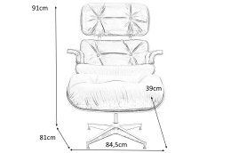 FOTEL BIUROWY OBROTOWY Z PODNÓŻKIEM LOUNGE HM XL skóra naturalna CZARNY / ORZECH drewno fotel i podnóżek obrotowy King Home