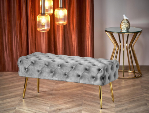 ŁAWKA PUFA ATHENA HALMAR TAPICERKA TKANINA VELVET POPIELATY / NOGI ZŁOTY STAL CHROMOWANA 100x45 ŁAWKA PUFA ATHENA HALMAR TAPICERKA TKANINA VELVET POPIELATY / NOGI ZŁOTY STAL CHROMOWANA 100x45