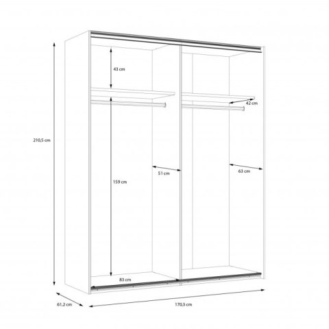 Forte LYA LYAS82411-M688 Szafa ubraniowa dwudrzwiowa Czarna/Dąb Forte LYA LYAS82411-M688 Szafa ubraniowa dwudrzwiowa Czarna/Dąb