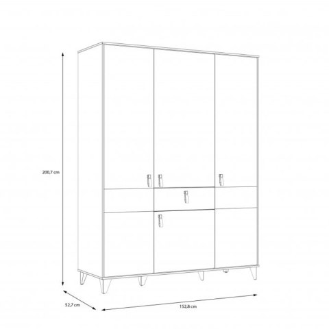Forte LYA LYAS831-M688 Szafa ubraniowa trzydrzwiowa Dąb/Czarna z szufladą Forte LYA LYAS831-M688 Szafa ubraniowa trzydrzwiowa Dąb/Czarna z szufladą
