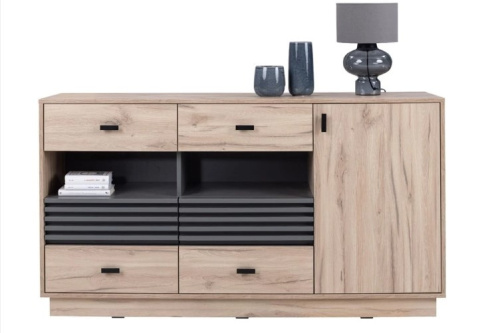 Komoda z szufladami i szafką do salonu Allmo AL8 Meblar Dąb estana Antracyt płyta laminowana do pokoju młodzieżowego dziecięcego Komoda z szufladami i szafką do salonu Allmo AL8 Meblar Dąb estana Antracyt płyta laminowana do pokoju młodzieżowego dziecięcego