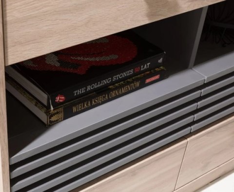 Komoda z szufladami i szafką do salonu Allmo AL8 Meblar Dąb estana Antracyt płyta laminowana do pokoju młodzieżowego dziecięcego Komoda z szufladami i szafką do salonu Allmo AL8 Meblar Dąb estana Antracyt płyta laminowana do pokoju młodzieżowego dziecięcego