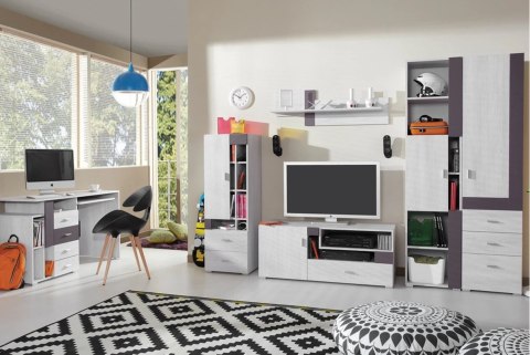 REGAŁ MŁODIEŻOWY Meblar NEXT System NX4 - Sosna bielona/Earth szary - z szufladami i półkami - do pokoju nastolatka- płyta REGAŁ MŁODIEŻOWY Meblar NEXT System NX4 - Sosna bielona/Earth szary - z szufladami i półkami - do pokoju nastolatka- płyta