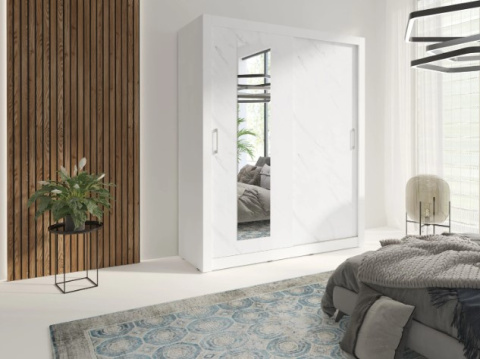 SZAFA DWUDRZWIOWA Z LUSTREM BIAŁY LUX / MARMUR BIANCO MEBLAR IN BOX INBX180 DRZWI PRZESUWNE DWA DRĄŻKI PÓŁKI PŁYTA LAMINOWANA SZAFA DWUDRZWIOWA Z LUSTREM BIAŁY LUX / MARMUR BIANCO MEBLAR IN BOX INBX180 DRZWI PRZESUWNE DWA DRĄŻKI PÓŁKI PŁYTA LAMINOWANA