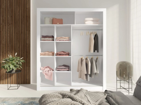 SZAFA DWUDRZWIOWA Z LUSTREM BIAŁY LUX / MARMUR BIANCO MEBLAR IN BOX INBX180 DRZWI PRZESUWNE DWA DRĄŻKI PÓŁKI PŁYTA LAMINOWANA SZAFA DWUDRZWIOWA Z LUSTREM BIAŁY LUX / MARMUR BIANCO MEBLAR IN BOX INBX180 DRZWI PRZESUWNE DWA DRĄŻKI PÓŁKI PŁYTA LAMINOWANA