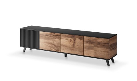 HALMAR stolik szafka RTV RANDOM RTV-3 200 cm dąb wotan/czarny MDF płyta meblowa okleinowany tworzywo PP do salonu HALMAR stolik szafka RTV RANDOM RTV-3 200 cm dąb wotan/czarny MDF płyta meblowa okleinowany tworzywo PP do salonu