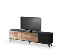 HALMAR stolik szafka RTV RANDOM RTV-3 200 cm dąb wotan/czarny MDF płyta meblowa okleinowany tworzywo PP do salonu HALMAR stolik szafka RTV RANDOM RTV-3 200 cm dąb wotan/czarny MDF płyta meblowa okleinowany tworzywo PP do salonu