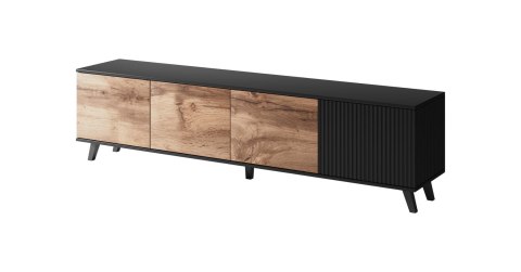 HALMAR stolik szafka RTV RANDOM RTV-3 200 cm dąb wotan/czarny MDF płyta meblowa okleinowany tworzywo PP do salonu HALMAR stolik szafka RTV RANDOM RTV-3 200 cm dąb wotan/czarny MDF płyta meblowa okleinowany tworzywo PP do salonu