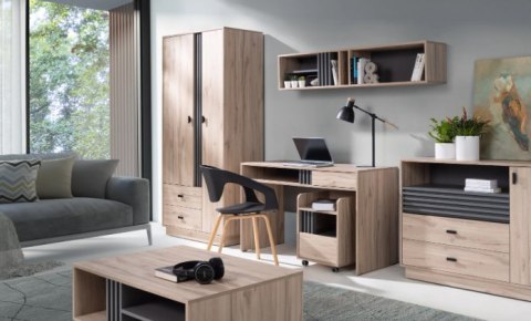 Komoda z szufladami i szafką do salonu Allmo AL8 Meblar Dąb estana Antracyt płyta laminowana do pokoju młodzieżowego dziecięcego Komoda z szufladami i szafką do salonu Allmo AL8 Meblar Dąb estana Antracyt płyta laminowana do pokoju młodzieżowego dziecięcego