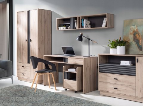 Meblar Szafa Allmo AL2 dwudrzwiowa z szufladami do salonu Dąb estana Antracyt Meble młodzieżowe płyta laminowana szuflady Meblar Szafa Allmo AL2 dwudrzwiowa z szufladami do salonu Dąb estana Antracyt Meble młodzieżowe płyta laminowana szuflady