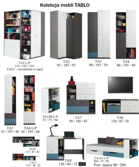 SZAFA DWUDRZWIOWA NA UBRANIA Z SZUFLADAMI TABLO System TA3 Meblar meble młodzieżowe - GRAFIT / ENIGMA LAMINAT obrzeża ABS SZAFA DWUDRZWIOWA NA UBRANIA Z SZUFLADAMI TABLO System TA3 Meblar meble młodzieżowe - GRAFIT / ENIGMA LAMINAT obrzeża ABS