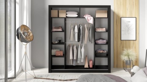 SZAFA DWUDRZWIOWA Z LUSTREM NA UBRANIA IN BOX INB200 Meblar CZARNA DRWI PRZESUWNE SZAFA DWUDRZWIOWA Z LUSTREM NA UBRANIA IN BOX INB200 Meblar CZARNA DRWI PRZESUWNE
