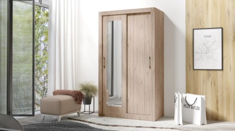 SZAFA Z LUSTREM DĄB ESTANA MEBLAR IN BOX INBX120 płyta laminowana DWA DRĄŻKI PÓŁKI DO SYPIALNI PRZEDPOKOJU DLA DZIECKA SZAFA Z LUSTREM DĄB ESTANA MEBLAR IN BOX INBX120 płyta laminowana DWA DRĄŻKI PÓŁKI DO SYPIALNI PRZEDPOKOJU DLA DZIECKA