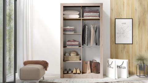SZAFA Z LUSTREM DĄB ESTANA MEBLAR IN BOX INBX120 płyta laminowana DWA DRĄŻKI PÓŁKI DO SYPIALNI PRZEDPOKOJU DLA DZIECKA SZAFA Z LUSTREM DĄB ESTANA MEBLAR IN BOX INBX120 płyta laminowana DWA DRĄŻKI PÓŁKI DO SYPIALNI PRZEDPOKOJU DLA DZIECKA