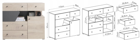 KOMODA MŁODZIEŻOWA MEBLAR DELTA System DL11 - Dąb / Antracyt szuflady półki płyta laminowana dla dziecka dla nastolatka KOMODA MŁODZIEŻOWA MEBLAR DELTA System DL11 - Dąb / Antracyt szuflady półki płyta laminowana dla dziecka dla nastolatka