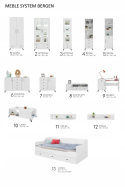 ŁÓŻKO MŁODZIEŻOWE Z SZUFLADAMI BERGEN System BE13 - Biały Lux / Biały wysoki połysk laminat fronty pokryte akrylem 90x200