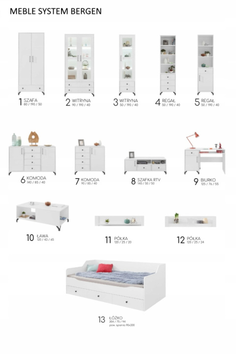 ŁÓŻKO MŁODZIEŻOWE Z SZUFLADAMI BERGEN System BE13 - Biały Lux / Biały wysoki połysk laminat fronty pokryte akrylem 90x200 ŁÓŻKO MŁODZIEŻOWE Z SZUFLADAMI BERGEN System BE13 - Biały Lux / Biały wysoki połysk laminat fronty pokryte akrylem 90x200