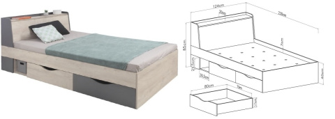 ŁÓŻKO MŁODZIEŻOWE Z SZUFLADAMI DELTA System DL15 L/p - Dąb / Antracyt LAMINAT 120x200 DLA DZIECKA DLA NASTOLATKA ŁÓŻKO MŁODZIEŻOWE Z SZUFLADAMI DELTA System DL15 L/p - Dąb / Antracyt LAMINAT 120x200 DLA DZIECKA DLA NASTOLATKA