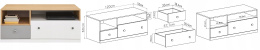 Meblar PIXEL PX11 - szafka rtv komoda niska Dąb biszkoptowy /Biały lux / Szary - do pokoju nastolatka - z płyty laminowanej