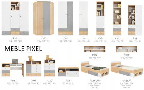 PÓŁKA Meblar PIXEL PX13 - Dąb biszkoptowy /Biały lux / Szary -młodzieżowa półka wisząca z płyty laminowanej do pokoju nastolatka PÓŁKA Meblar PIXEL PX13 - Dąb biszkoptowy /Biały lux / Szary -młodzieżowa półka wisząca z płyty laminowanej do pokoju nastolatka