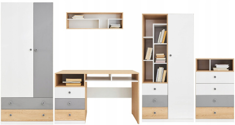 Meblar Szafa PIXEL PX3 Dąb biszkoptowy /Biały lux /Szary szafa młodzieżowa półki i drążek- do pokoju nastolatka płyta laminowana Meblar Szafa PIXEL PX3 Dąb biszkoptowy /Biały lux /Szary szafa młodzieżowa półki i drążek- do pokoju nastolatka płyta laminowana