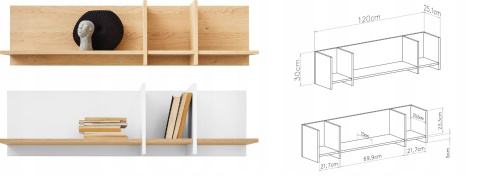 Meblar Półka z przegródkami SANTIAGO System SN10 - Dąb Biszkoptowy Meble młodzieżowe 120 x 25 Meblar Półka z przegródkami SANTIAGO System SN10 - Dąb Biszkoptowy Meble młodzieżowe 120 x 25