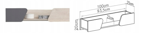 PÓŁKA WISZĄCA MŁODZIEŻOWA MEBLAR DELTA System DL12 - Dąb / Antracyt płyta laminowana do pokoju młodzieżowego salonu dla dziecka PÓŁKA WISZĄCA MŁODZIEŻOWA MEBLAR DELTA System DL12 - Dąb / Antracyt płyta laminowana do pokoju młodzieżowego salonu dla dziecka