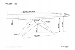 SIGNAL STÓŁ WESTIN CERAMIC CZARNY SAHARA NOIR/CZARNY MAT (160-240)X90 ROZKŁADANY SZKŁO HARTOWANE + CERAMIKA WŁOSKA NOGI METAL