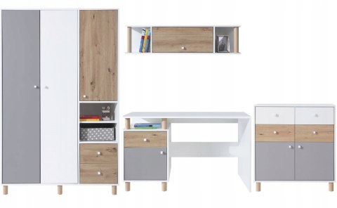 SZAFA NAROŻNA MŁODZIEŻOWA MEBLAR FARO System FR2 L/P - Biały Lux / Dąb Artisan / Szary PÓŁKI DWA DRĄŻKI DO WIESZANIA UBRAŃ SZAFA NAROŻNA MŁODZIEŻOWA MEBLAR FARO System FR2 L/P - Biały Lux / Dąb Artisan / Szary PÓŁKI DWA DRĄŻKI DO WIESZANIA UBRAŃ