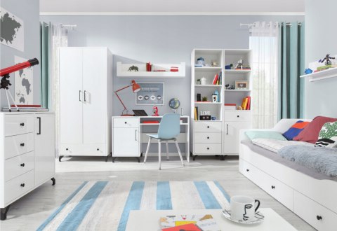 BIURKO MŁODZIEŻOWE MEBLAR Bergen System BE9 - Biały Lux / Biały wysoki połysk płyta laminowana z szufladą i szafką BIURKO MŁODZIEŻOWE MEBLAR Bergen System BE9 - Biały Lux / Biały wysoki połysk płyta laminowana z szufladą i szafką