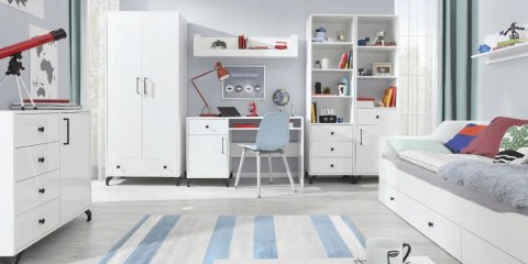 BIURKO MŁODZIEŻOWE MEBLAR Bergen System BE9 - Biały Lux / Biały wysoki połysk płyta laminowana z szufladą i szafką BIURKO MŁODZIEŻOWE MEBLAR Bergen System BE9 - Biały Lux / Biały wysoki połysk płyta laminowana z szufladą i szafką