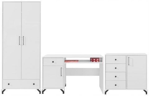 BIURKO MŁODZIEŻOWE MEBLAR Bergen System BE9 - Biały Lux / Biały wysoki połysk płyta laminowana z szufladą i szafką BIURKO MŁODZIEŻOWE MEBLAR Bergen System BE9 - Biały Lux / Biały wysoki połysk płyta laminowana z szufladą i szafką