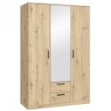 Forte NIKO NIKS82-D78 Szafa ubraniowa 3-drzwiowa, Dąb Artisan, lustro, 2 szuflady, 4 półki Forte NIKO NIKS82-D78 Szafa ubraniowa 3-drzwiowa, Dąb Artisan, lustro, 2 szuflady, 4 półki